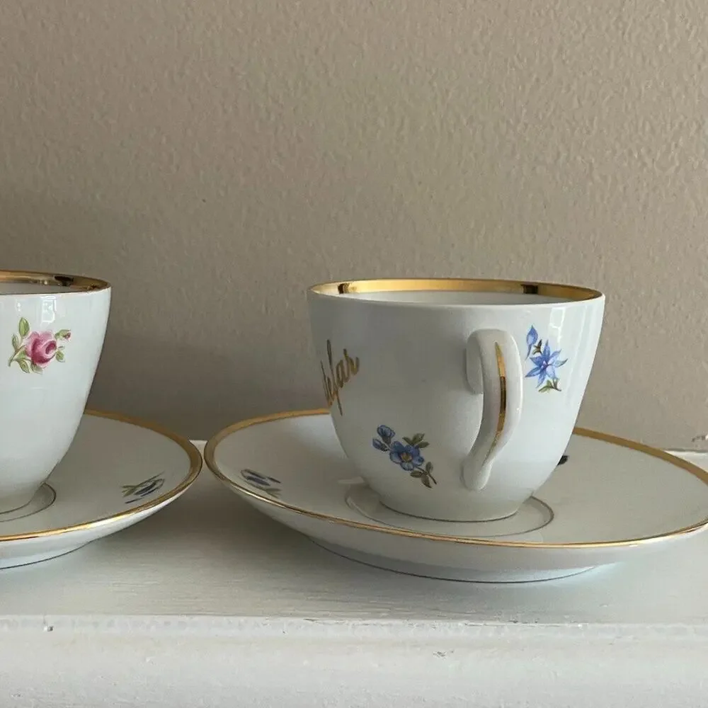 VTG Danmark Lyngby Teacup & Saucer, Bedstefar/Bedstemor, Floral, Gold, Danish